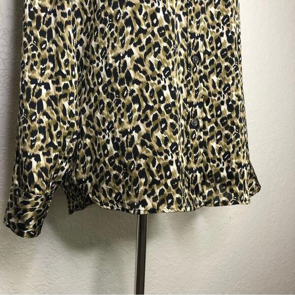 Equipment brown black tan leopard animal print button down top size Large - Picture 3 of 14